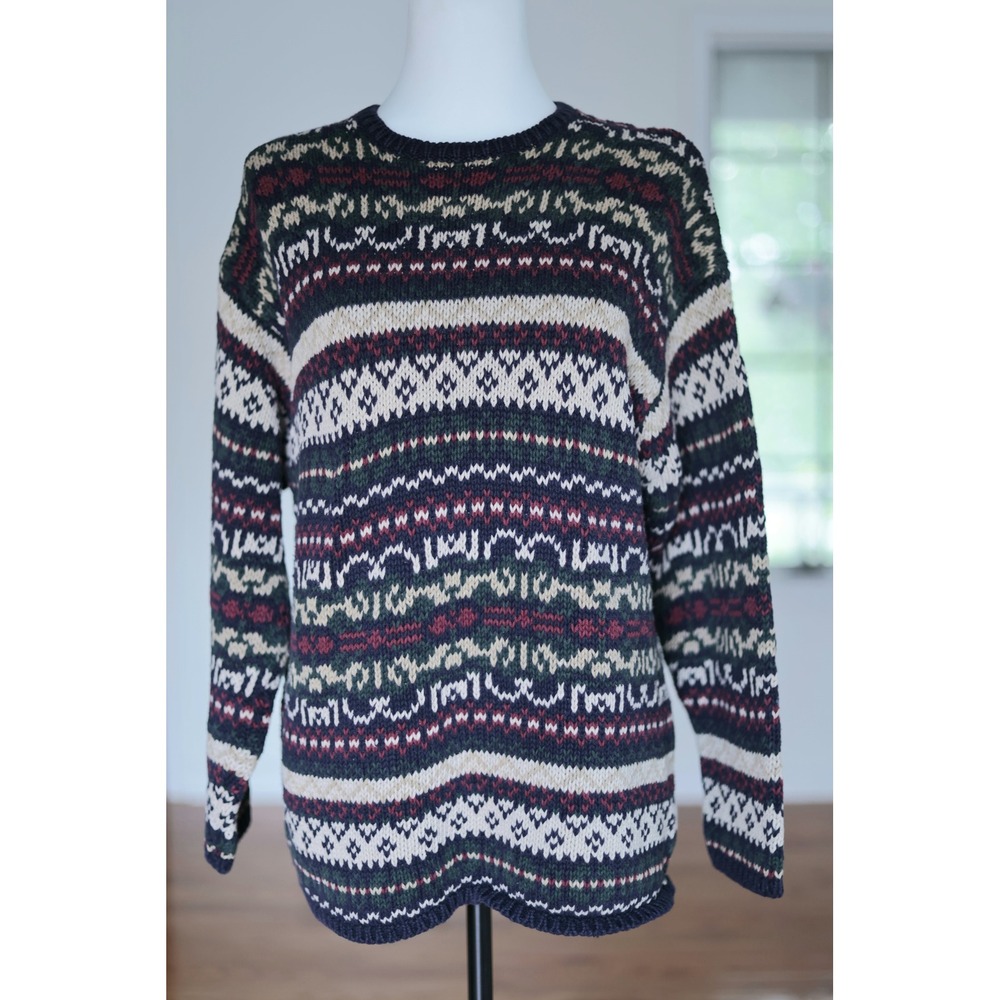Vintage Abercrombie & Fitch Fair Isle Sweater Navy Burgundy Ramie Cotton Small